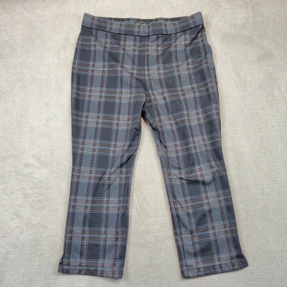 Christian Siriano XXL Womens Gray Brown Plaid Pull On Straight Leg Trousers — photo 2